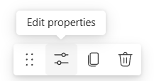 The toolbar of a selected web part: the move handle, the Edit properties button with its tooltip, and the Duplicate and Delete buttons.